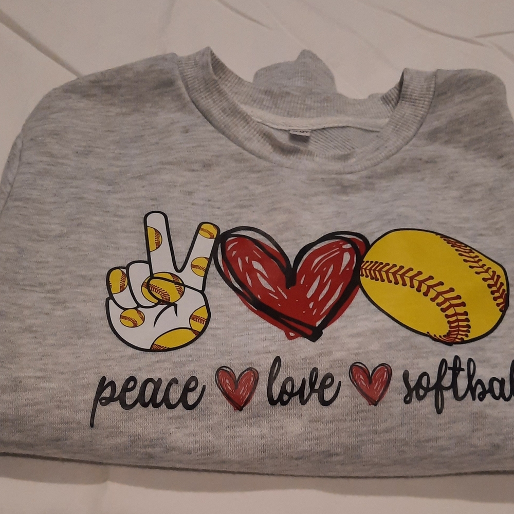 Kids Gray Peace Love Softball Sweatshirt